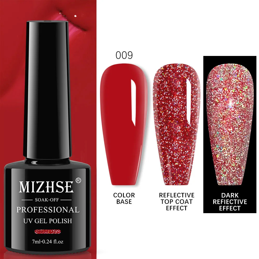 MIZHSE 7ML Reflective Top Coat Gel Nail Polish Shiny Glitter Vernis Semi Permanent Varnish Nail Gel Polish for Manicure Nail Art