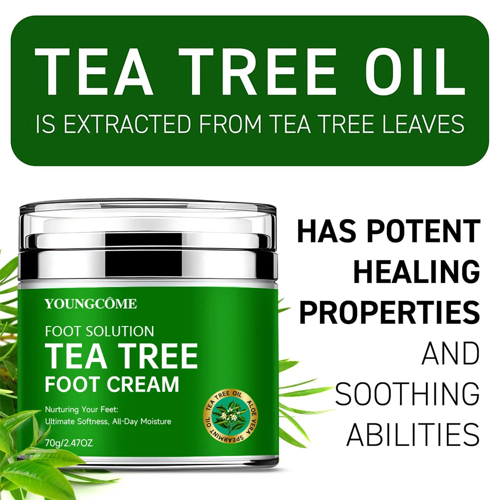 Tea Tree Foot Cream moisturizer with aloe vera and tea tree oil to deeply nourish the skin, for dry and rough skin, daily hand