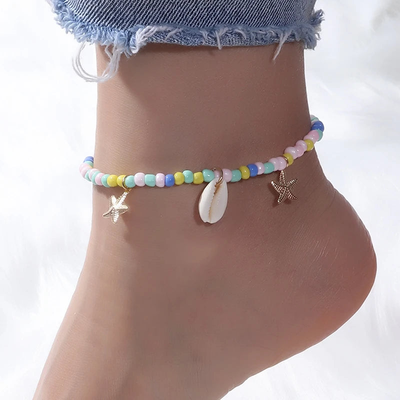 Bohemian Handmade Beads Anklets Embroidery Braided Ankle Bracelets Summer Beach On Leg Foot Chain Female Girls Jewelry Gifts
