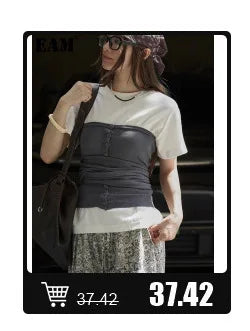 [EAM] Loose Fit Black Denim Big Size Sweatshirt New High Collar Long Sleeve Women Big Size Fashion Spring Autumn 2026 1K166