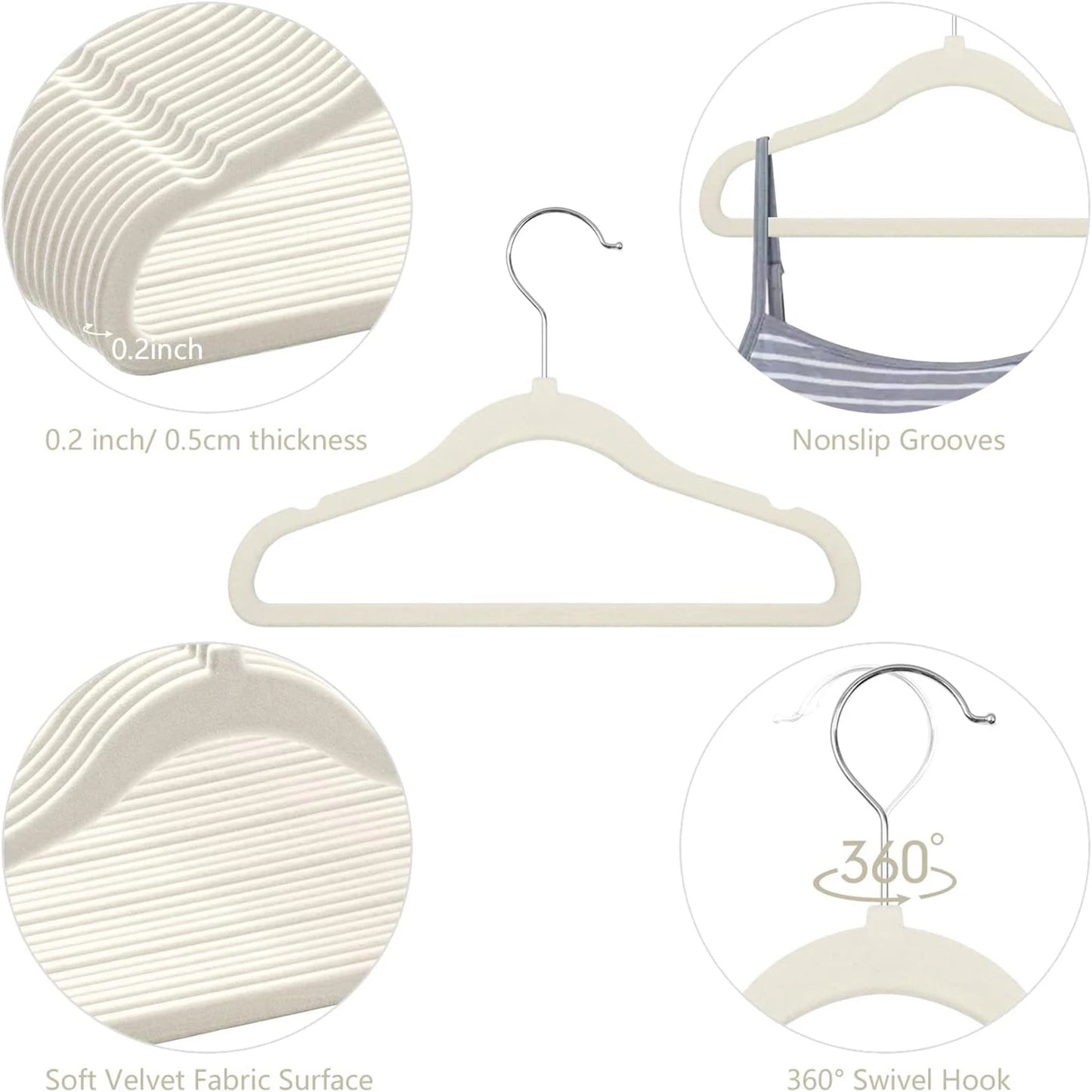 Pack of 10-Children's Velvet Non-Slip Hanger, Slim and Space Saving - 360° Swivel Hooks,Durable Junior Hanger