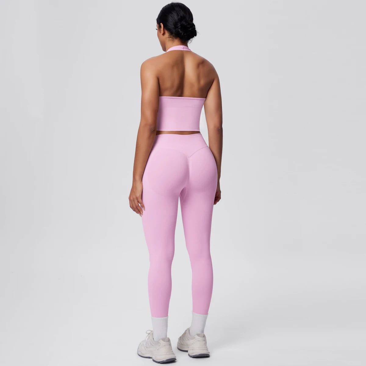 Solid Color Backless Breathable 2pieces Set for Woman High Strength Training Yoga Set Hanging Neck Bra Gym Push Up Fitness Pants