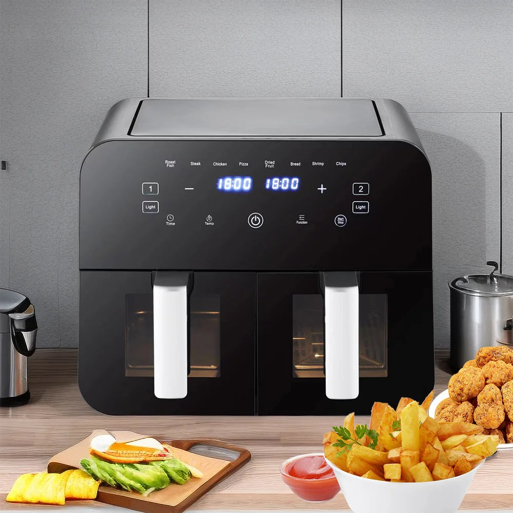 2400W air fryer Dual zone heating（4.5L+4.5L）Electronic Air Fryer LED Touch Screen Control timable Oil-free air fryer