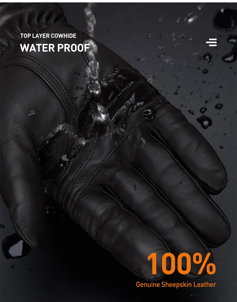 BISON DENIM Sheepskin Leather Gloves For Men Autumn Winter Touch Screen Gloves High Quality Warm Full Finger Men Mittens Driving