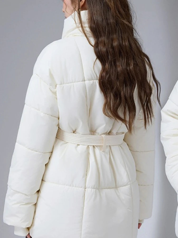 Women Winter New Cotton-padded Clothes Stand-up Collar Belt Thin Loose Versatile Jacket Fashion Version Cotton-padded Clothes