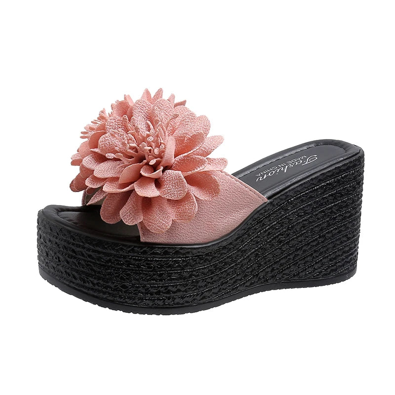 2025 Wedges Sandals Women Slippers Summer Beach Platform Shoes Flower Slippers Women High Heel Slippers Women Fashion