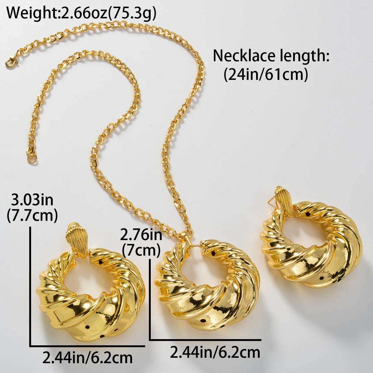 2pcs Men's Women's Jewelry Set Geometric Spiral Pattern Collar Pendant Earrings Hip Hop Punk Party Banquet Accessories Gifts