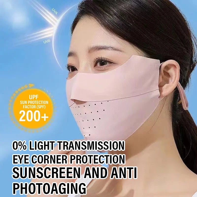 Summer Ice Silk Face Mask UV Sun Protection Respirator Men Women Adjustable Breathable Mask for Outdoor Running Cycling Sports