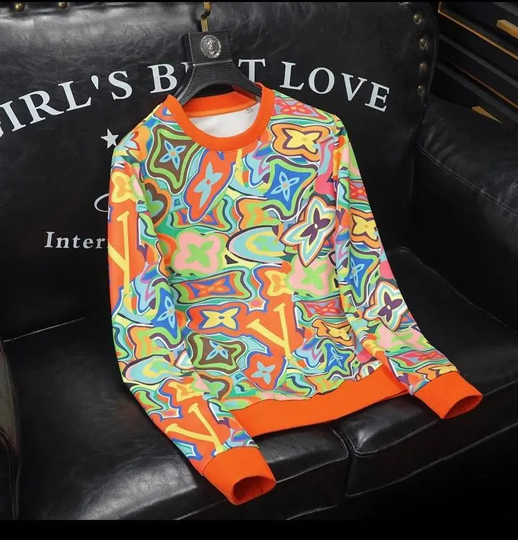 European and American fashion new trendy men's color hot stamping casual sweater light luxury handsome high-end versatile top