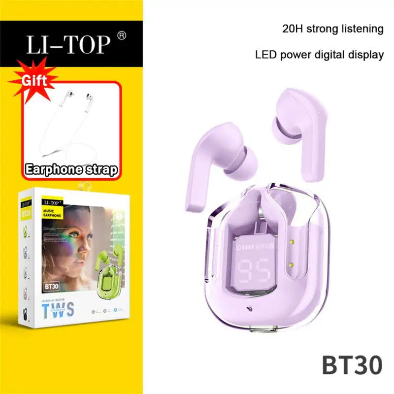 RYRA TWS Bluetooth 5.1 Earphones With Charging Box Wireless Headphone Stereo Sports Transparent Digital Display Earbuds Headsets