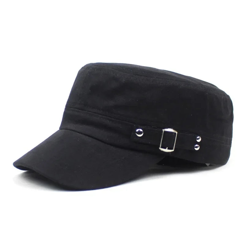 Army Cap Men Women Pure Color Washed Cotton Flat Top Cap Summer Autumn Adjustable Chapeau Visor Hat