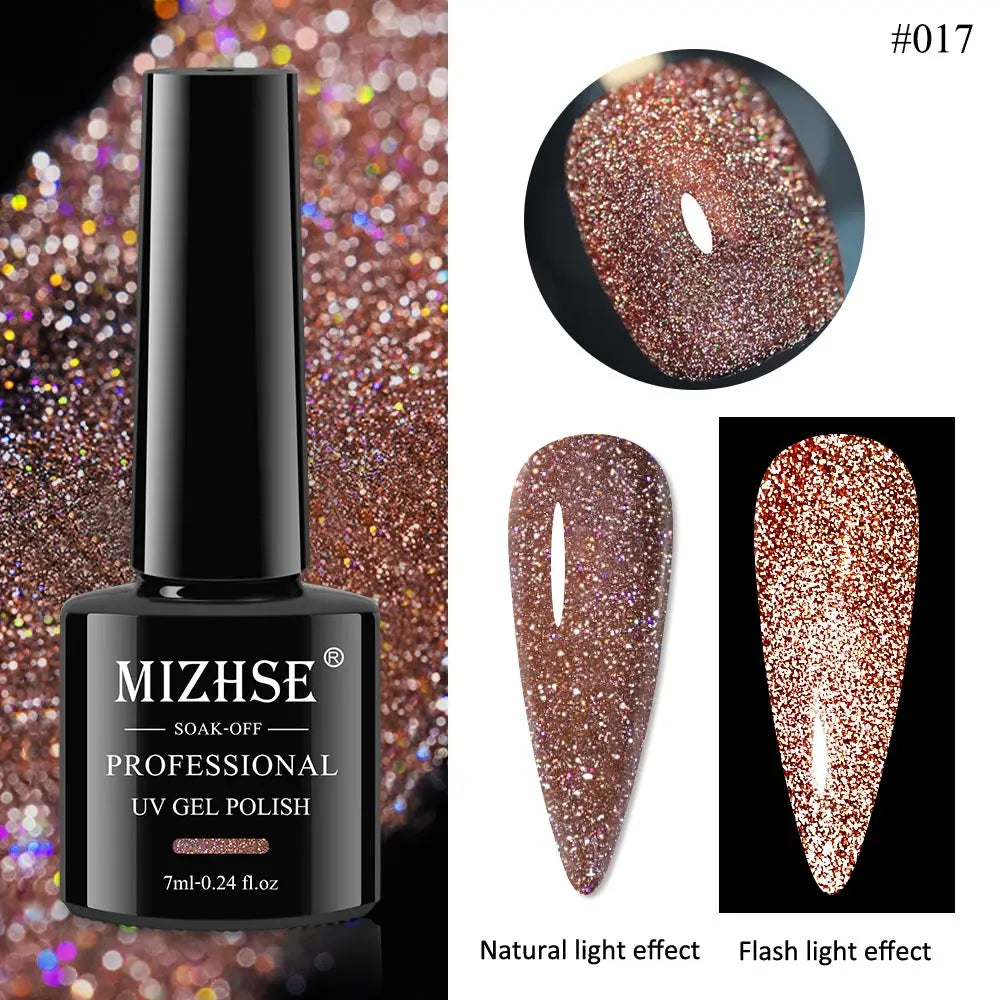 MIZHSE 7ML Reflective Top Coat Gel Nail Polish Shiny Glitter Vernis Semi Permanent Varnish Nail Gel Polish for Manicure Nail Art