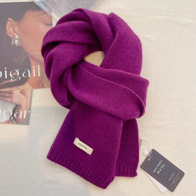 High Quality 100% Wool Scarf Men Women Winter Autumn Solid Color Couple Muffler Simple Warm Versatile Knitted Scarf Male Female
