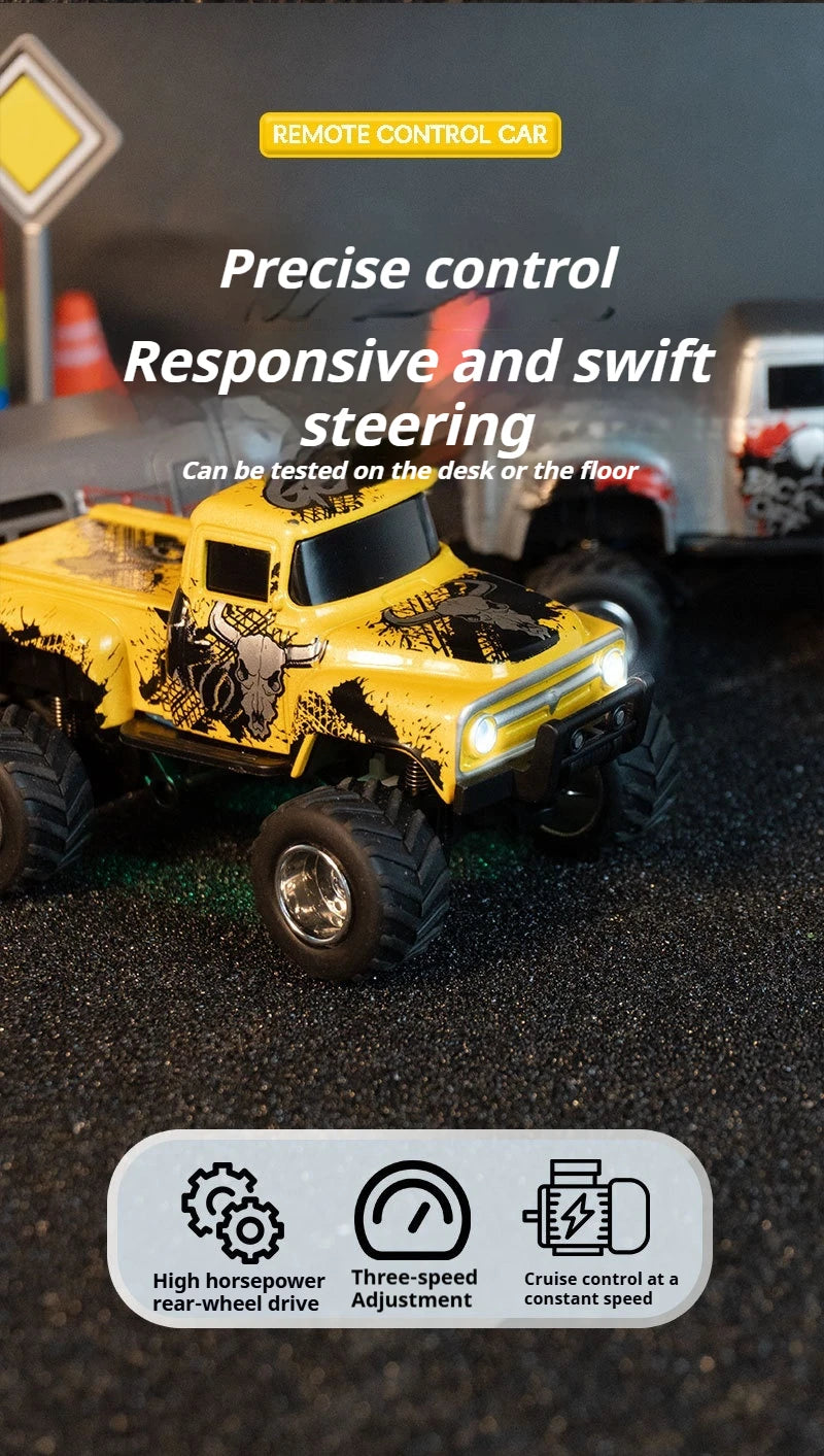 Little Monster 1/64 Rc Car Mini 2.4Ghz Remote Control Cars with Cool Spray Painting Pattern Rc Off-road Vehicle Boy’s Toys Gifts