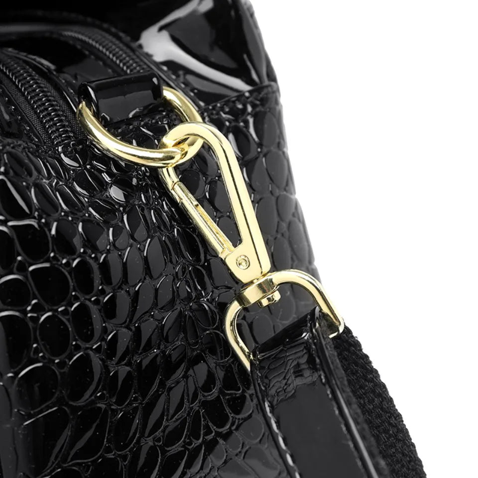 Fashion Elegant Madam Handbag Crocodile Pattern with Lattice Luxury Women Shoulder Tote Bag Two Layers Ladies Bag Big Belt Sac