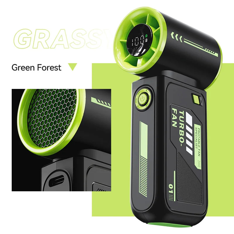 2025 New High Speed Turbo Small Air Cannon Electric Fan Portable Digital Display Handheld Fan USB Charging Fan Outdoor Mini Fan