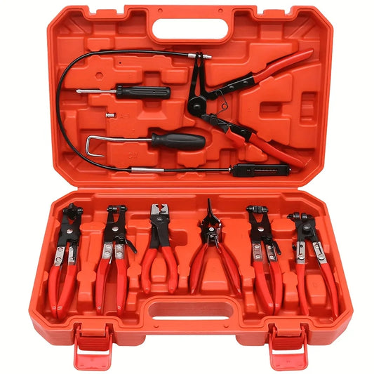 9pcs Hose Clamp Pliers, with Flexible Wire Long Reach Hose  Swivel Jaw and Flat Band Pliers，Hose Clamp Tool