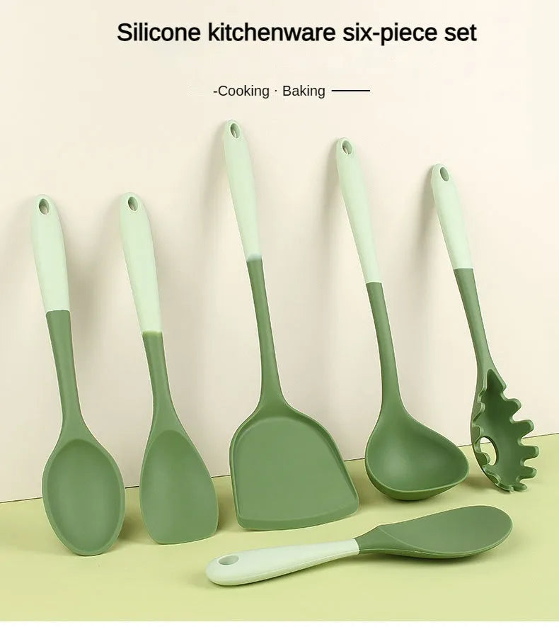 6-Piece Silicone Kitchen Utensil Set: Chinese Spatula, Soup Ladle, Slotted Turner, Pasta Spoon, Salad & Honey Scrapers for Non-S