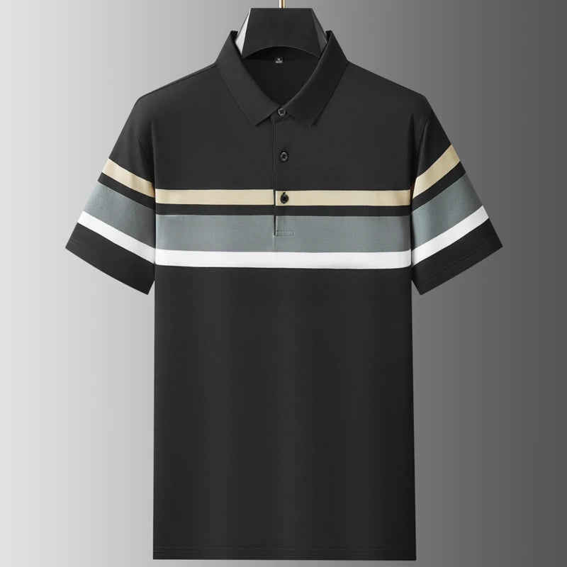 8XL 7XL 6XL 2025 New Summer High End Luxury Mens Polo Shirt Cotton Breathable Polos Homme Casual Loose Striped Shirts Men Tops