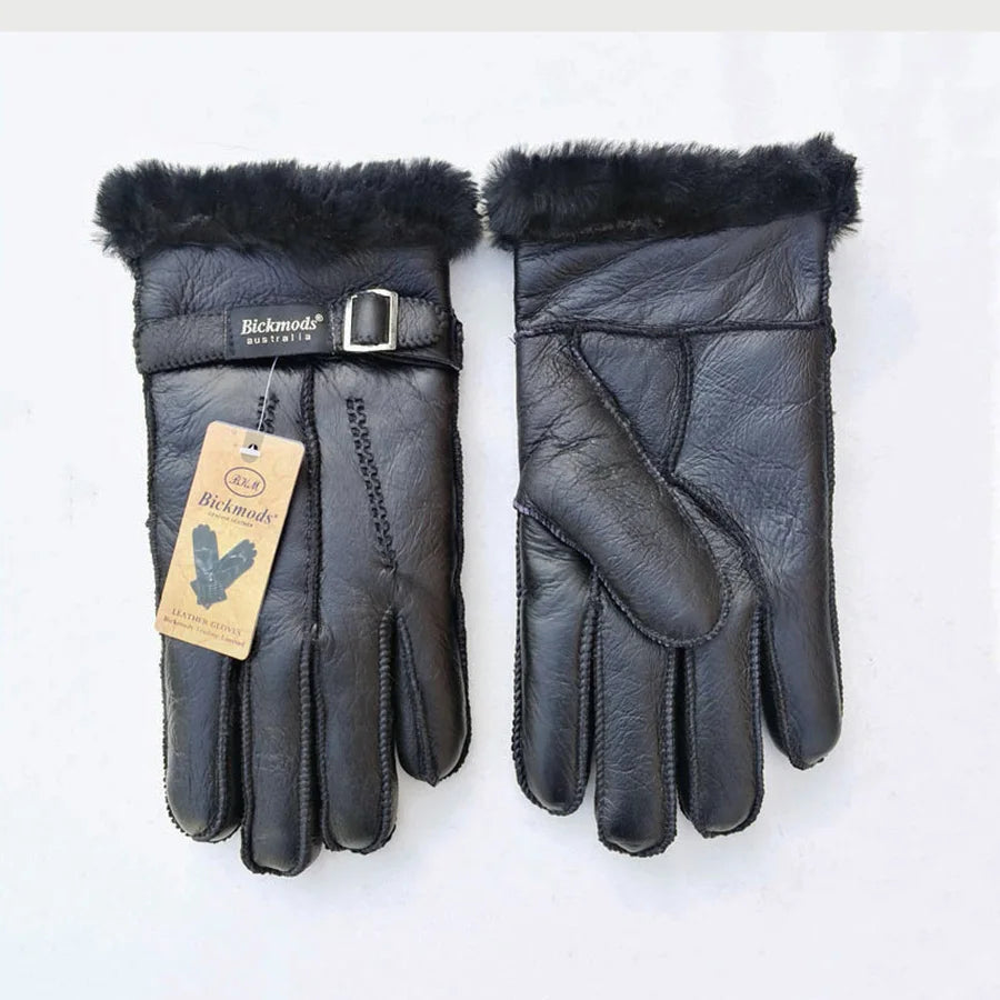 Sheepskin Fur Gloves Men's Thick Winter Warm Large Size Outdoor Windproof Cold Hand Stitching Sewn Leather Finger Gloves