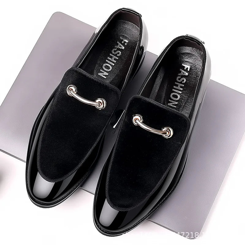 Italian Men's Dress Shoes British Suede Patent Leather Casual Shoes Korean Trendy Loafers 2024 Male Wedding Party Shoes for Men