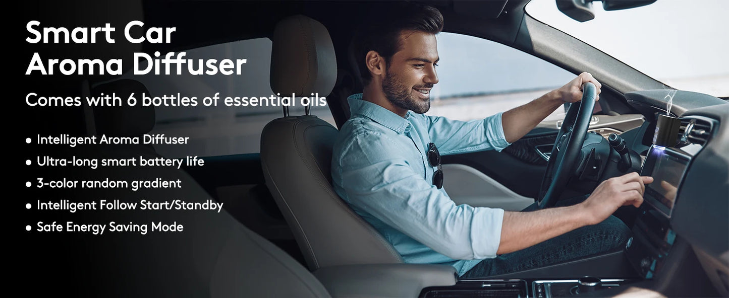 Auto On/Off Car Air Freshener Diffuser, Smart Car Air Freshener  3 Adjustable Light Modes Rechargeable Aromatizante Para Carro E
