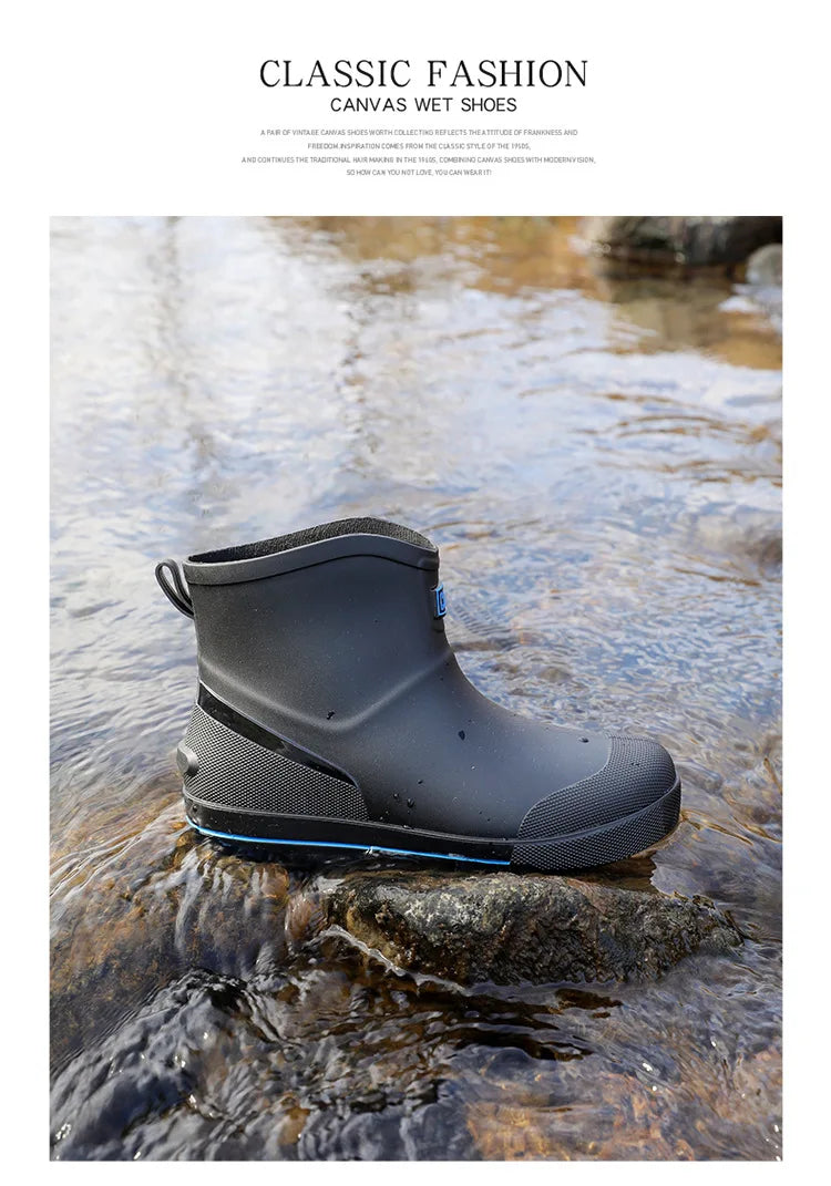 Snow Warm Thick Rain Boots, Kitchen Waterproof and Anti Slip Rain Shoes, Men's Fashionable and Wear-resistant Water Shoes