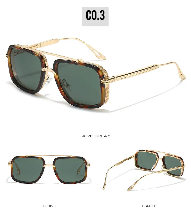 Large Square Sunglasses Men Steampunk Style Metal Pilot Sun Glasses Luxury Designer Brand Eyewear Fashion Shades Double Beam