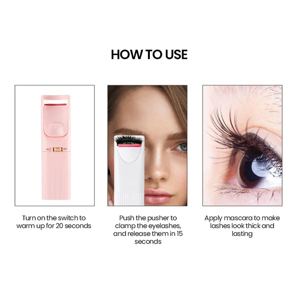 Portable Heated Eyelashes Curling Tool, Natural Fake Eye Lash, Beauty Supplies, USB, 3 Temperature Mode