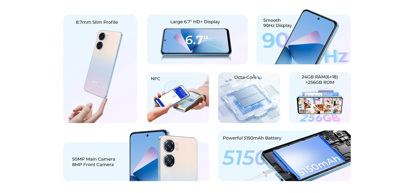 Oukitel C58 PRO smartphone 5150mAh Battery 24(6+18)GB+256GB 50MP Main Camera 6.7" HD+ Display