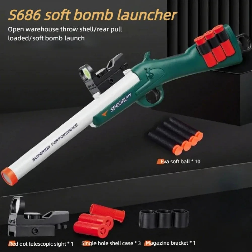 S686 Spray Shell Soft Bullet Gun Can Be Fired Toy Gun Manually Loaded Outdoor Sport CS Game Weapon for Children Boys Gift