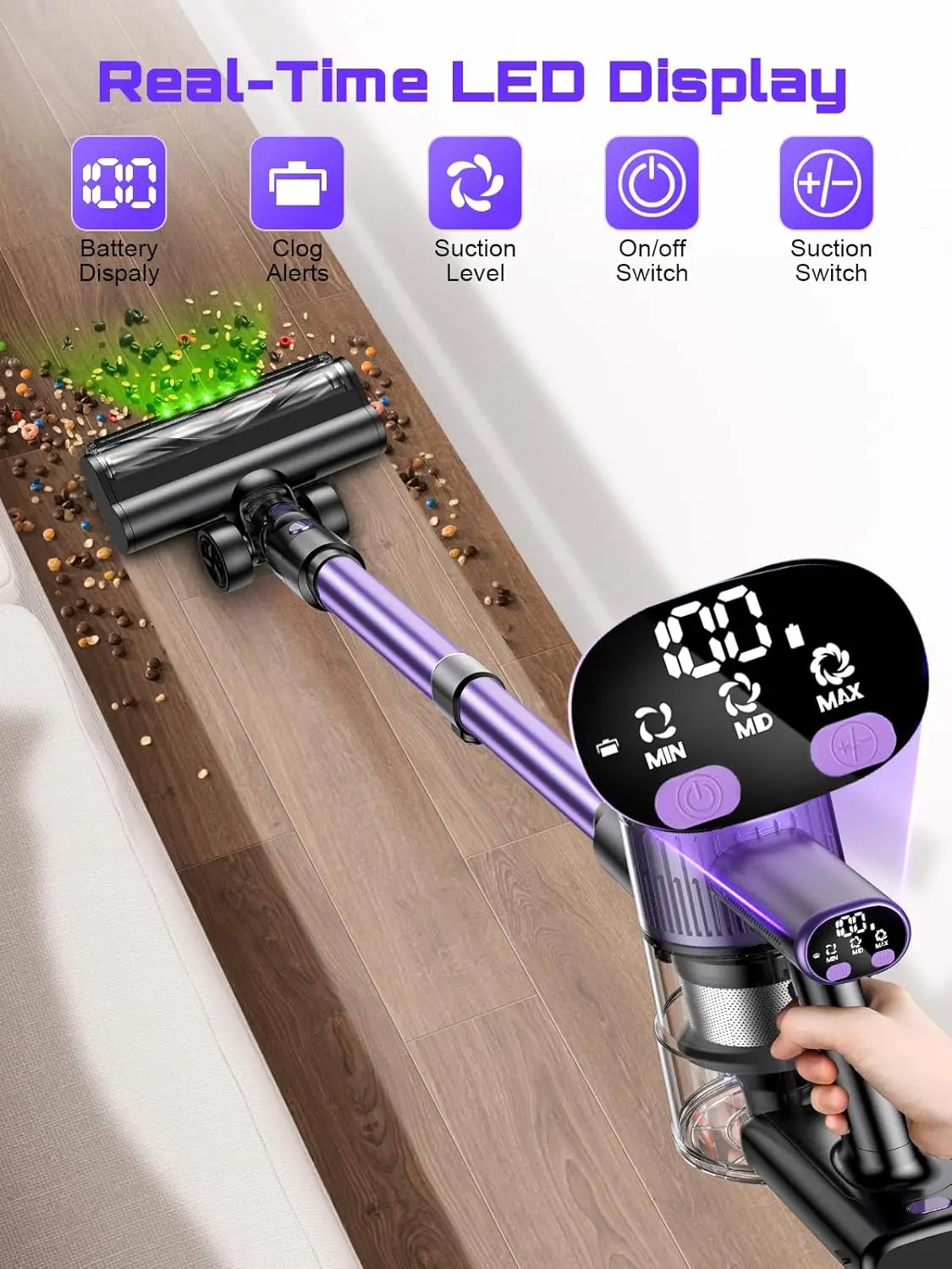 Cordless Vacuum Cleaner, 40Kpa/500W/45min 10 in 1 Powerful Stick Lightweight Vacuum Cleaner for Home Pet Hair/Hard Floor/Carpet