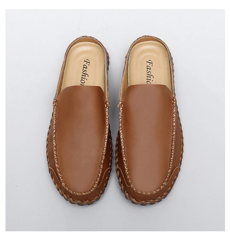 Plus Size 38-48 Handmade Mules Mens Backless Loafers Slippers Half Shoes For Men Slide Closed Toe Sandals Semi-Drag Casual Shoes