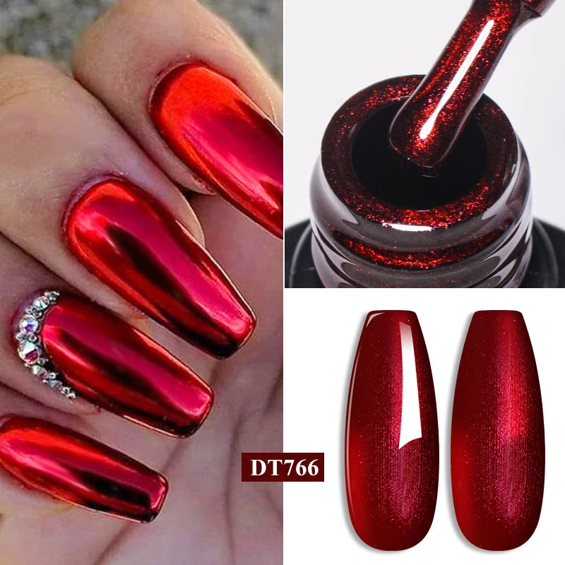 MEET ACROSS 8pc Metallic Series Gel Nail Polish Set Red Gold Mirror Effect Soak Off UV LED Gel Kit for Nail Art Manicure Varnish