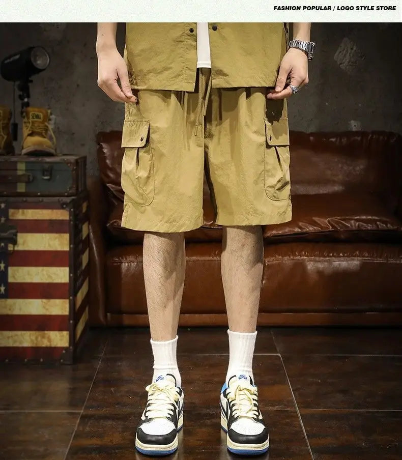 Trendy Cargo Summer Clothes Set Men Short Sleeve Shirt with Pockets And Shorts Solid Casual Safari Outdoor Outfits
