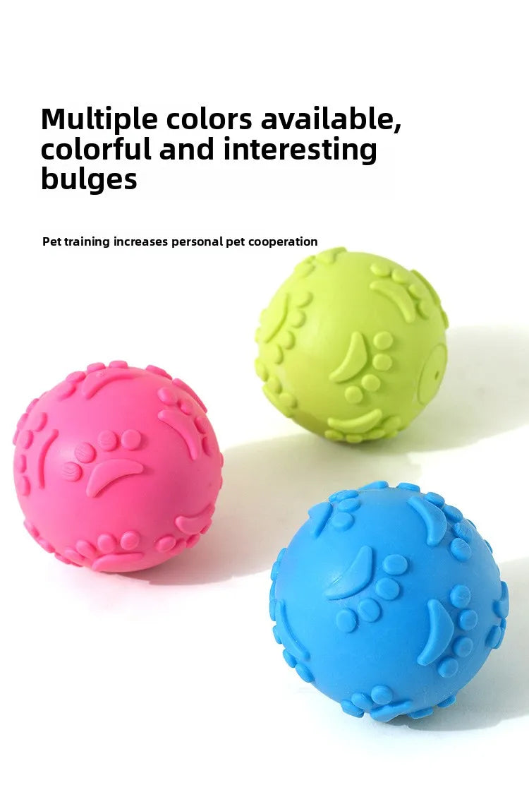 Durable Chew Resistant Squeaky Paw Print Ball Dog Toy - Pet Dental Teething Bite Proof Fetch Ball with Grippy Texture for Puppy