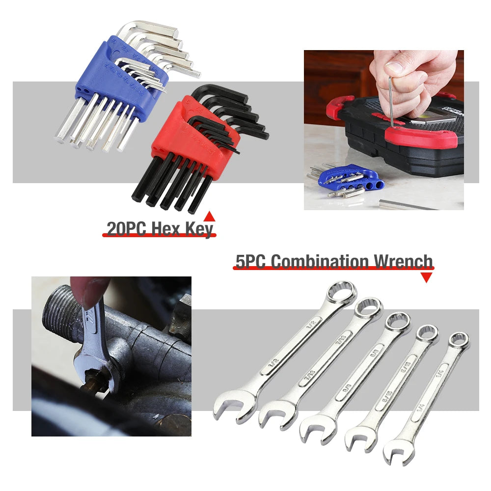 WORKPRO 123PC New Mechanic Tool Set for Car Home Tool Kits Quick Release Ratchet Handle Wrench Socket Set