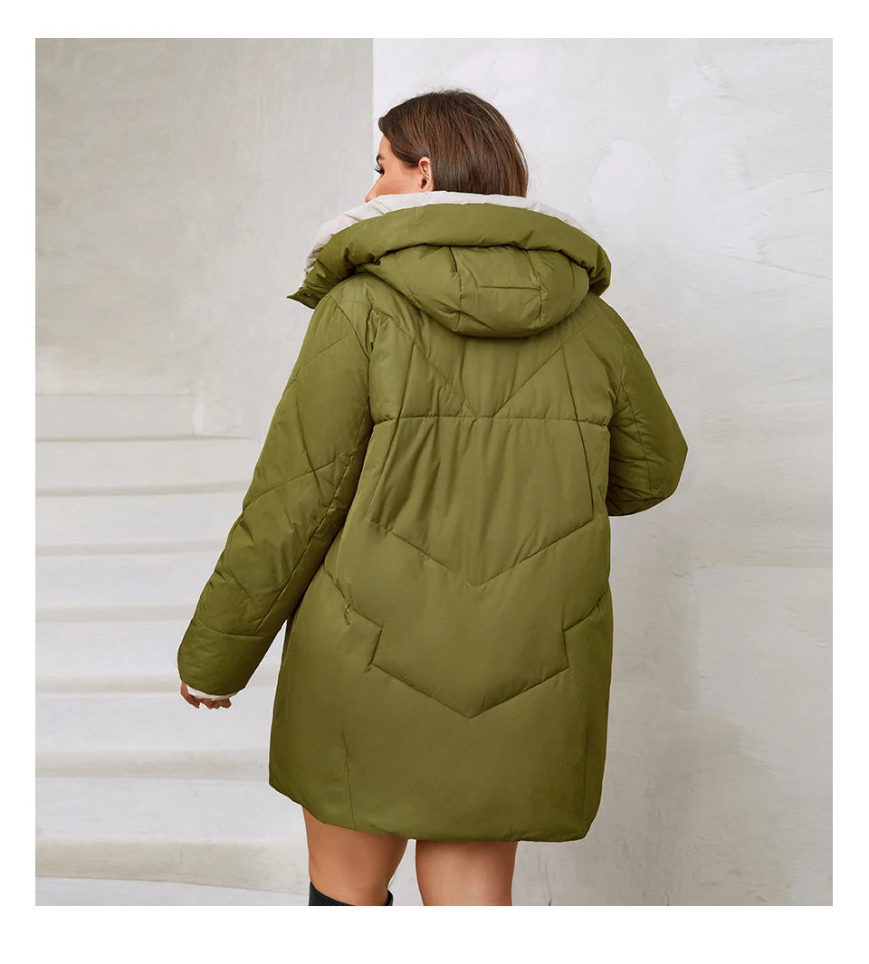 HaiLuoZi 2023 New Plus Size Women Winter Jacket XL-6XL Thick Female Outwear Slant Pockets High-quality Quilted Women's Coat 1115