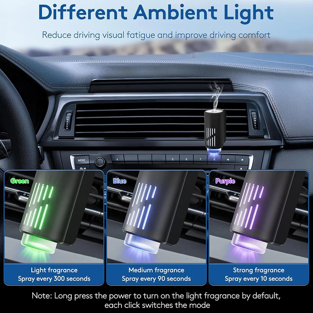 Auto On/Off Car Air Freshener Diffuser, Smart Car Air Freshener  3 Adjustable Light Modes Rechargeable Aromatizante Para Carro E