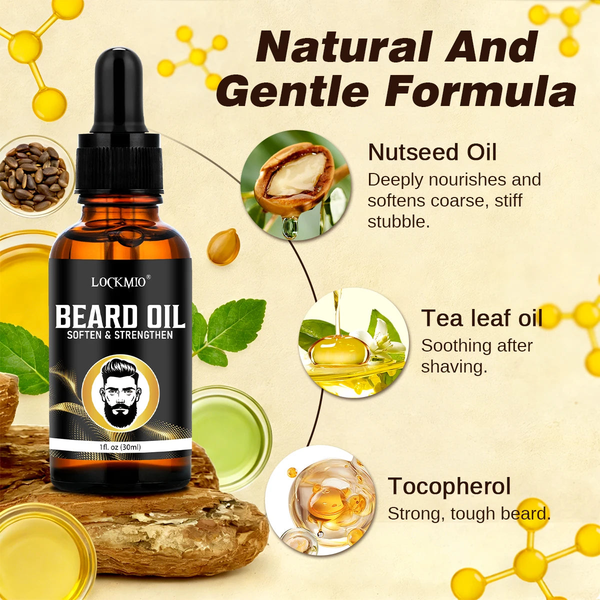 Valentine's Day Men Beard 4pcs Set for Boyfriend/Husband Moisturizing and Nourishing Facial Hair Growth Oil Mustache Styling Wax