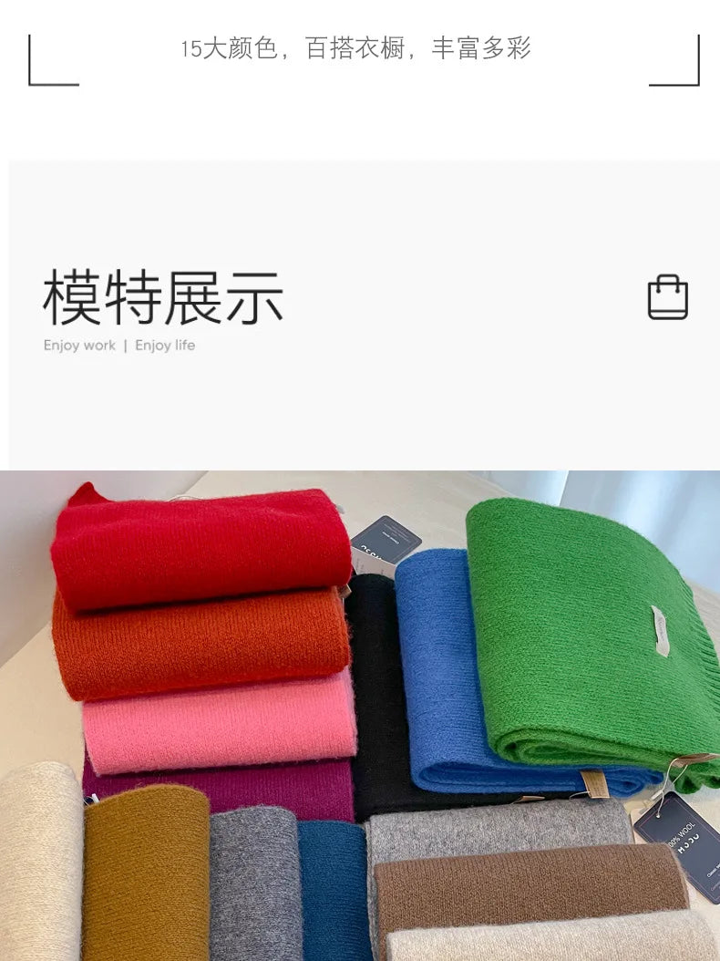 High Quality 100% Wool Scarf Men Women Winter Autumn Solid Color Couple Muffler Simple Warm Versatile Knitted Scarf Male Female