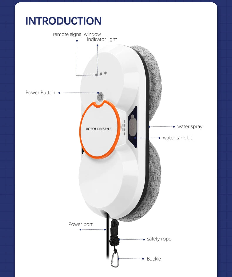 Robotic Window Cleaner Washing Windows Robot with Spray ,Two Water Tank,Spin Mop,5600Pa,Remote control, Home Robot Washer Glass