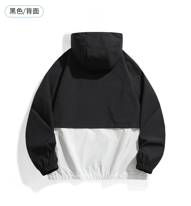 Casual Sports Jacket Men's 2025 Spring New Minimalist Splicing style Retro Windbreaker Male Trendy Loose Oversized Hooded Coat