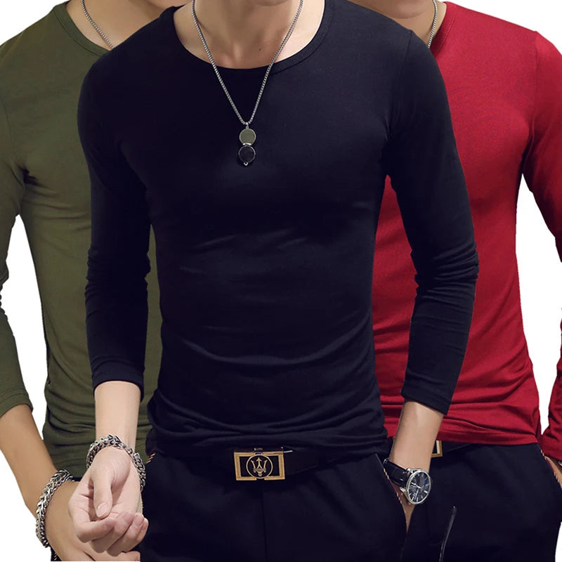 Spring Autumn Period Long Sleeve Cultivate One's Morality Men's T-shirt O-neck Solid Polyester T Shirt Men Red Blue Black