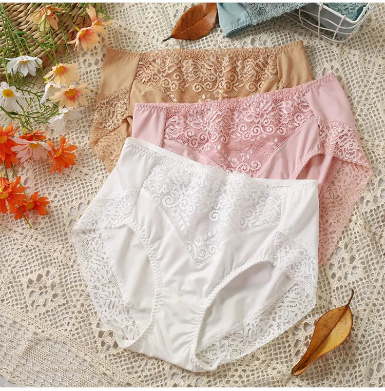 Plus Size Women Panties Sexy Lace Comfortable High Waist Milk Silk Panties for Women Underwear Ladies Briefs of Large Size XXXL