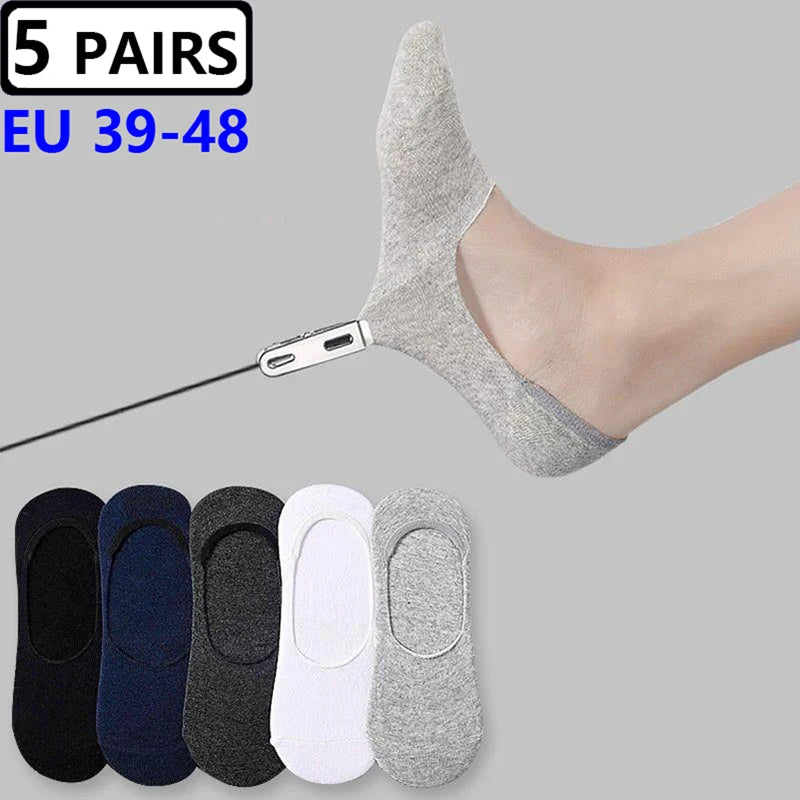 5 Pairs Plus Size 47,48 Mens Boat Socks Large Summer Non-slip Silicone Invisible No Show Sock Slippers Cotton Black Sporty Meias