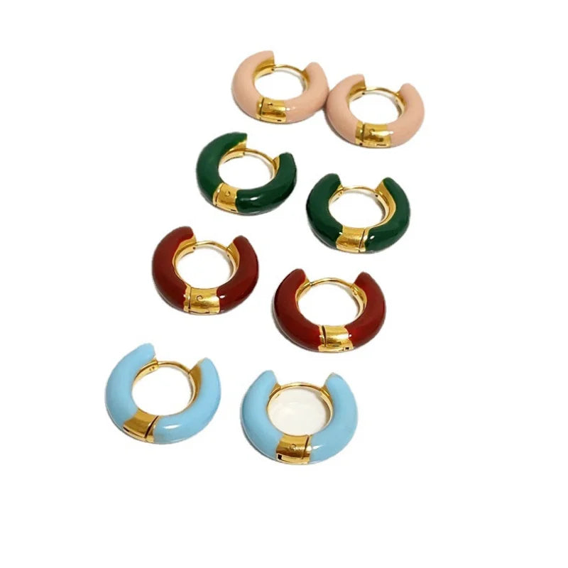 Modern Jewelry Round Colorful Enamel Green Blue Pink Red Buckle Earrings For Women Girl Gift Elegant Temperament Accessories