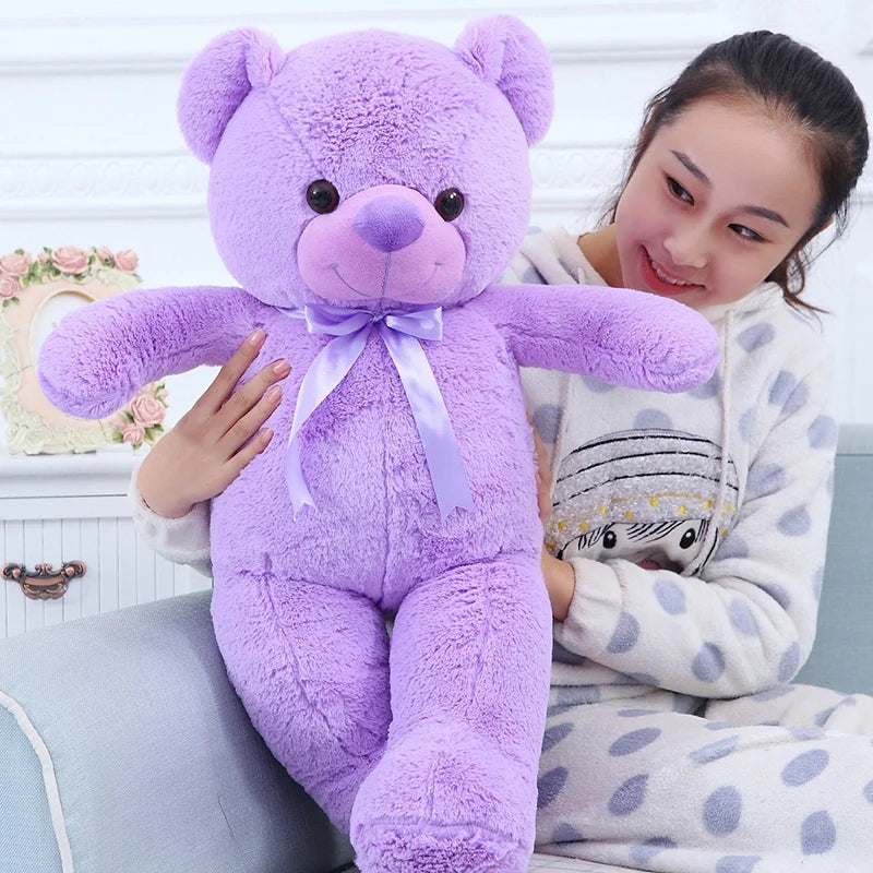 60-120cm New Giant Purple Bear Plush Toys Hug Figurine Ribbon Dolls Valentine's Day Birthday Gift for Girlfriend