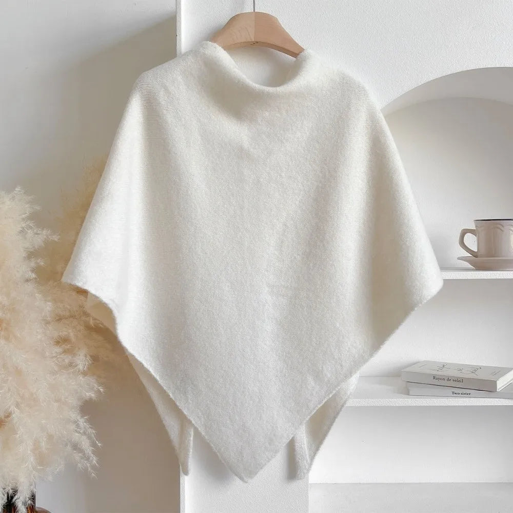 Fashion Solid Color Knitted Shawl Thickened Neck Wrap Triangle Scarf Winter Warm Soft Sweater Shawl Cape