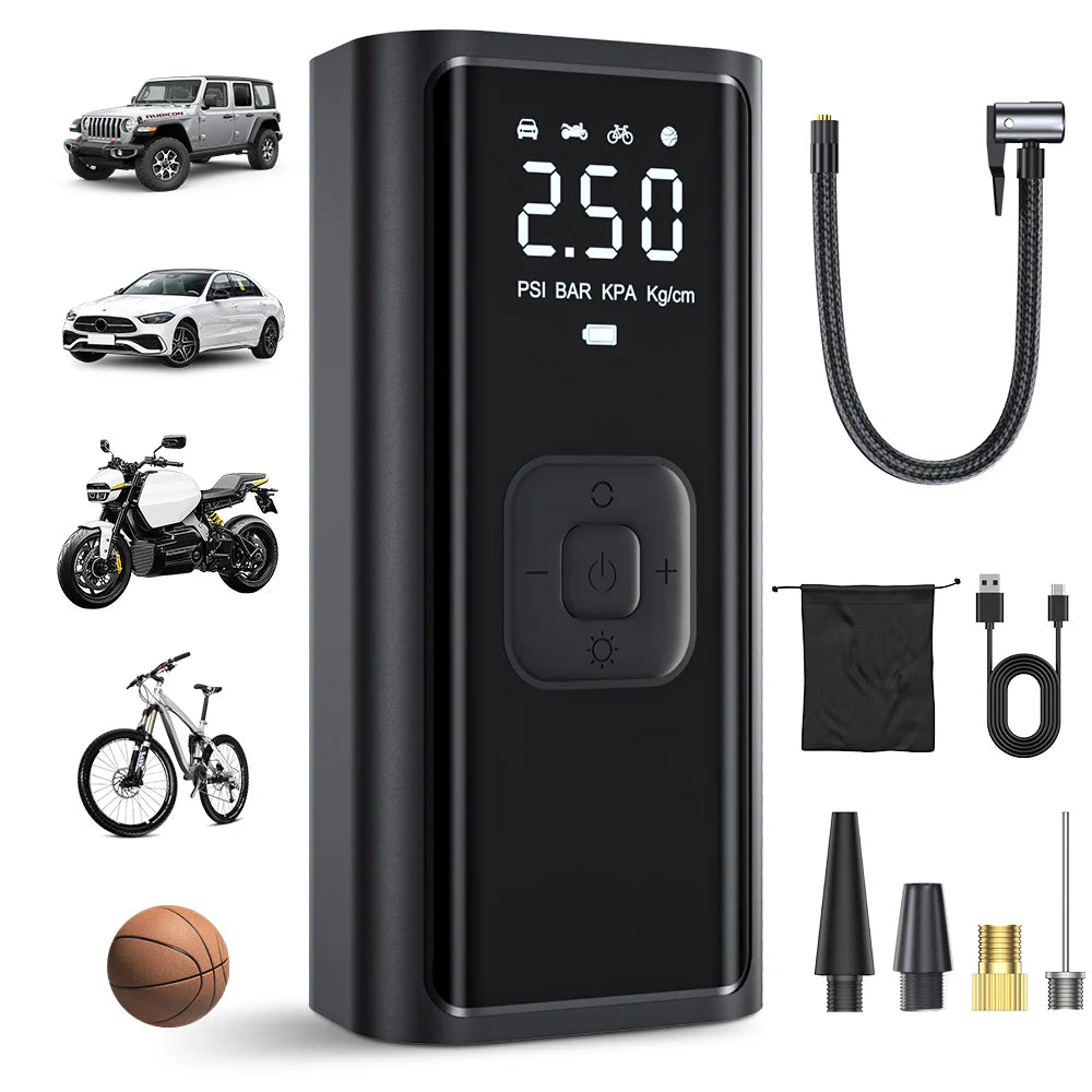 Car Inflator Compressor Pump With LED Lamp For Car Motorcycle Bicycle Tyre Balls Wireless Electric Car Air Tire Pump